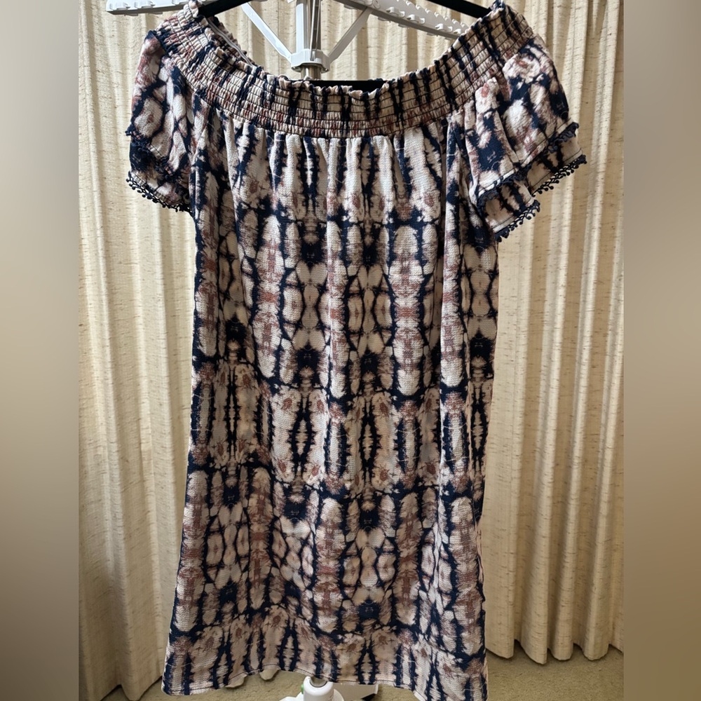 Xhilaration Tie-Dye Off-Shoulder Midi Dress - Blue and Brown